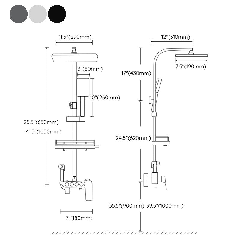 Modern Style Rectangle Shower System Spot Resist Copper Wall Mounted Shower System