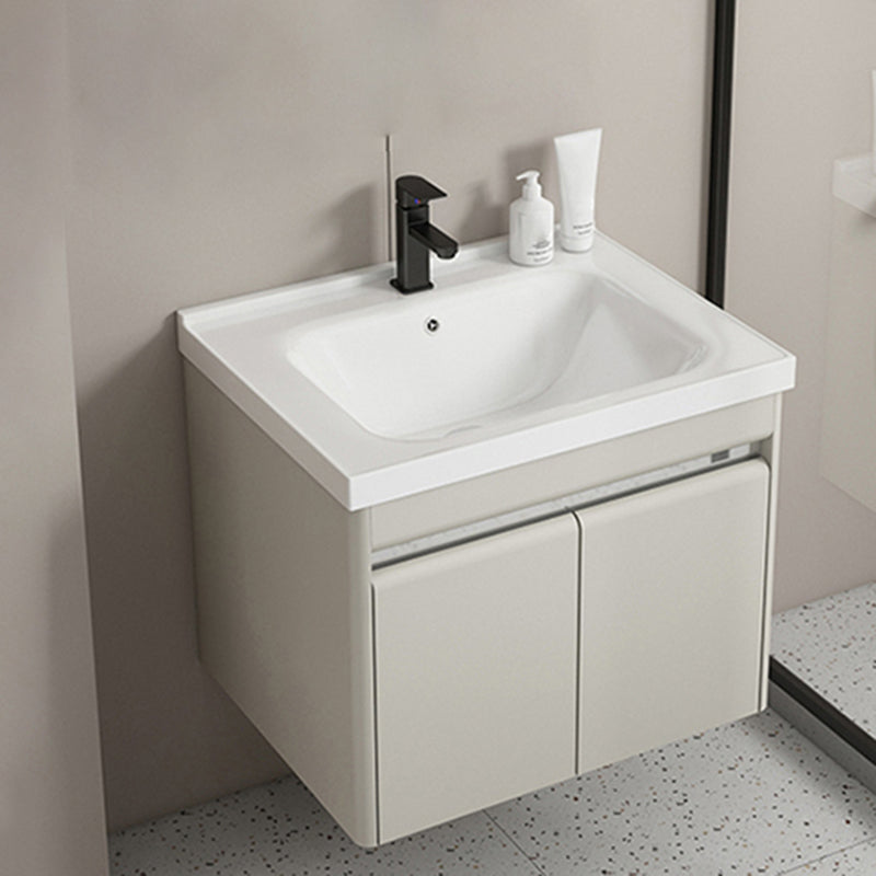 Modern Metal Sink Vanity Wall Mount Khaki Tone Bathroom Vanity with Mirror Cabinet