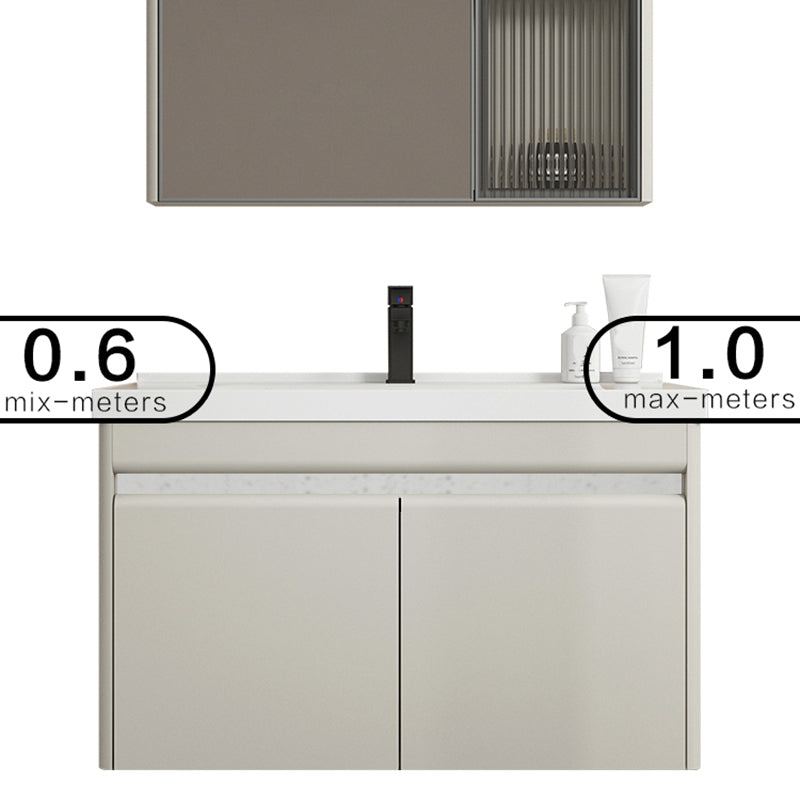 Modern Metal Sink Vanity Wall Mount Khaki Tone Bathroom Vanity with Mirror Cabinet