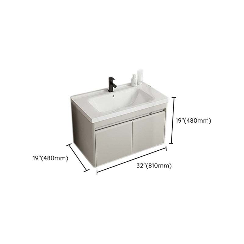 Modern Metal Sink Vanity Wall Mount Khaki Tone Bathroom Vanity with Mirror Cabinet