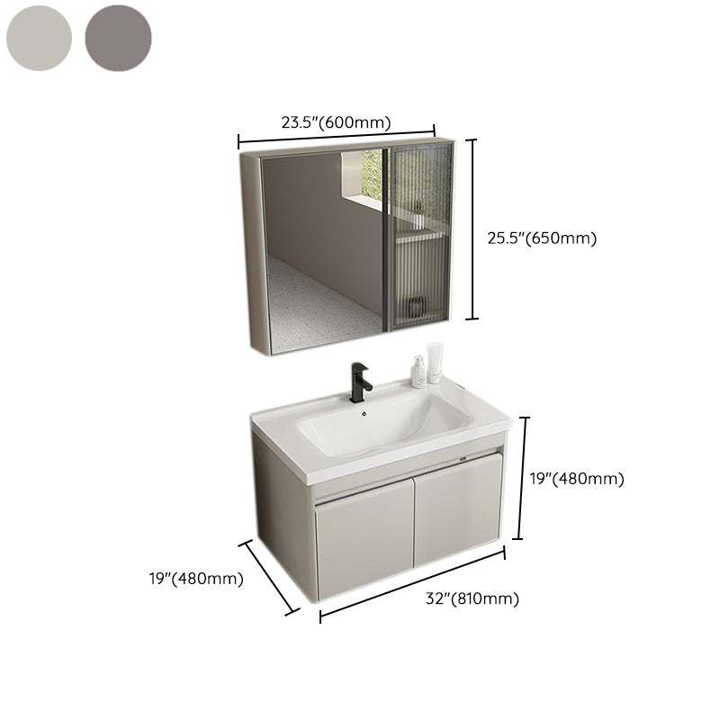 Modern Metal Sink Vanity Wall Mount Khaki Tone Bathroom Vanity with Mirror Cabinet