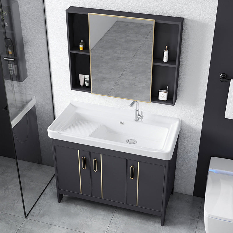 Metal Bathroom Vanity Set 2 Doors Freestanding Rectangle Single Sink Bathroom with Mirror