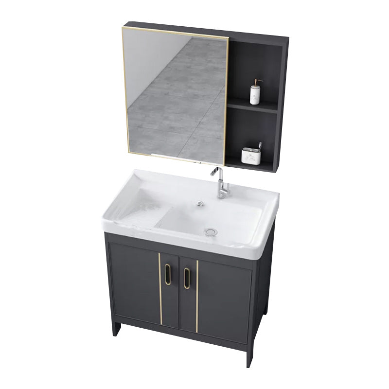 Metal Bathroom Vanity Set 2 Doors Freestanding Rectangle Single Sink Bathroom with Mirror