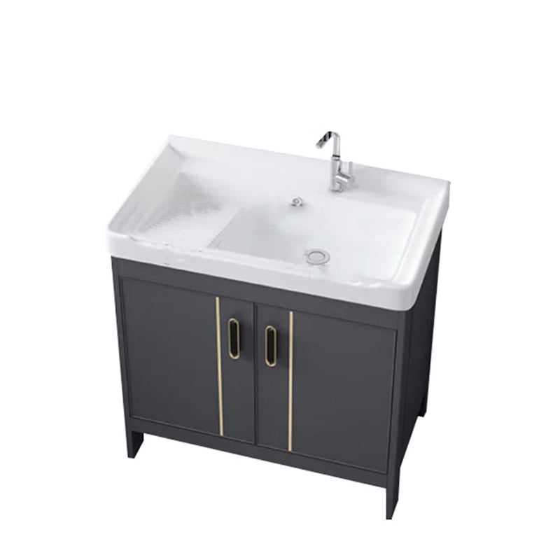 Metal Bathroom Vanity Set 2 Doors Freestanding Rectangle Single Sink Bathroom with Mirror