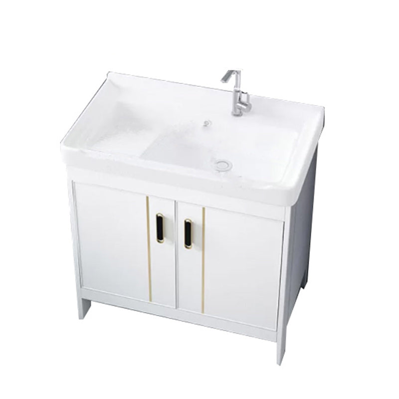 Metal Bathroom Vanity Set 2 Doors Freestanding Rectangle Single Sink Bathroom with Mirror