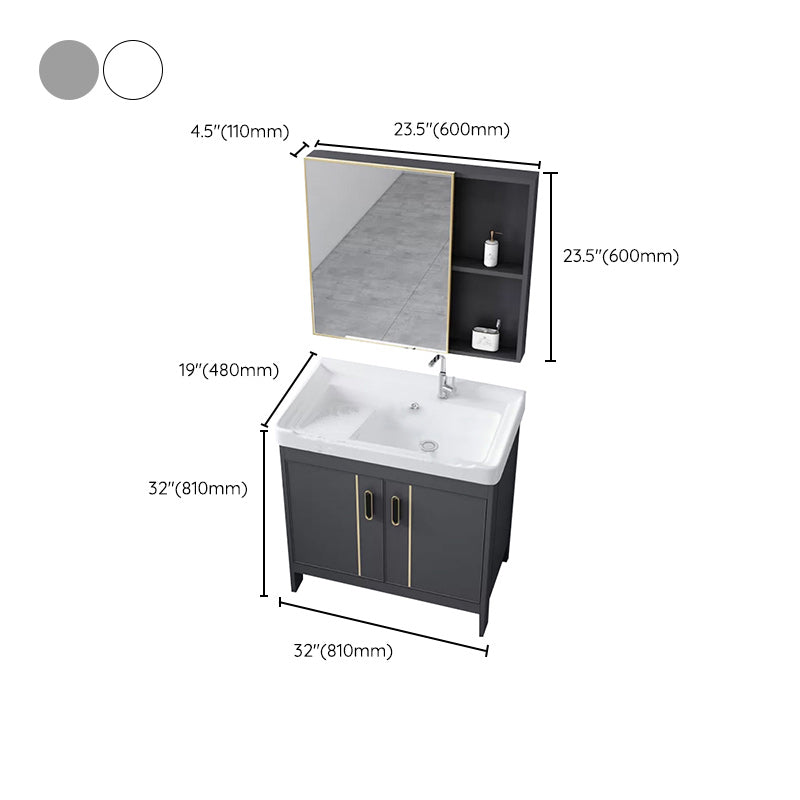 Metal Bathroom Vanity Set 2 Doors Freestanding Rectangle Single Sink Bathroom with Mirror