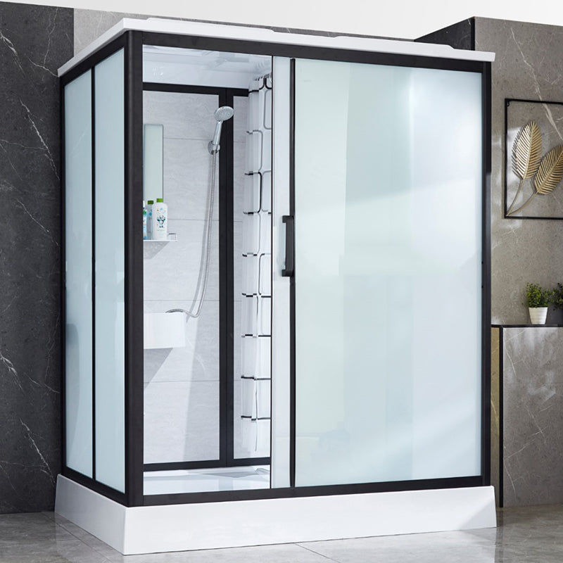 One Piece Tempered Glass Single Sliding Shower Kit White Frame Shower Enclosure