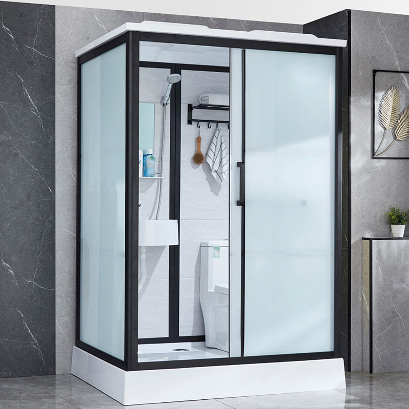 One Piece Tempered Glass Single Sliding Shower Kit White Frame Shower Enclosure