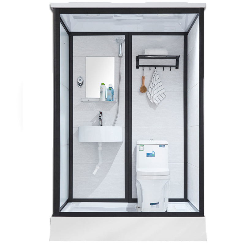 One Piece Tempered Glass Single Sliding Shower Kit White Frame Shower Enclosure