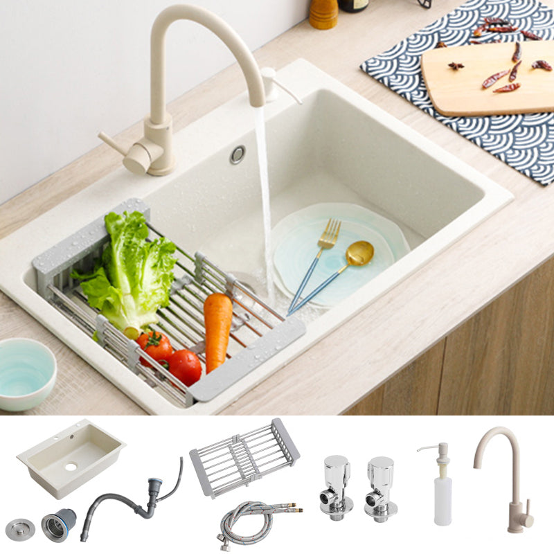 Beige Granite Kitchen Sink with Basket Strainer 2 Holes Sink