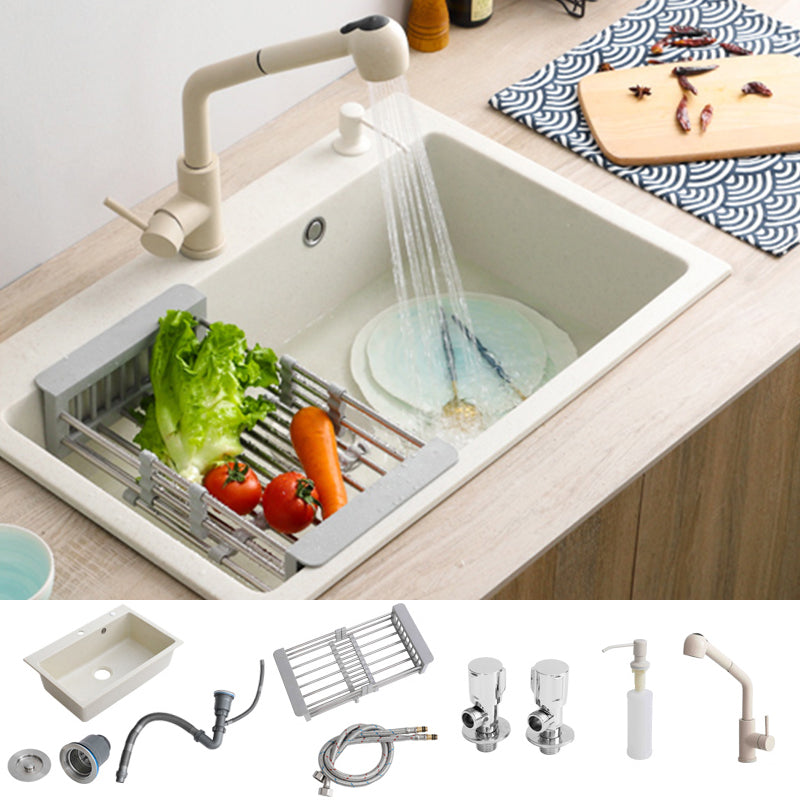 Beige Granite Kitchen Sink with Basket Strainer 2 Holes Sink