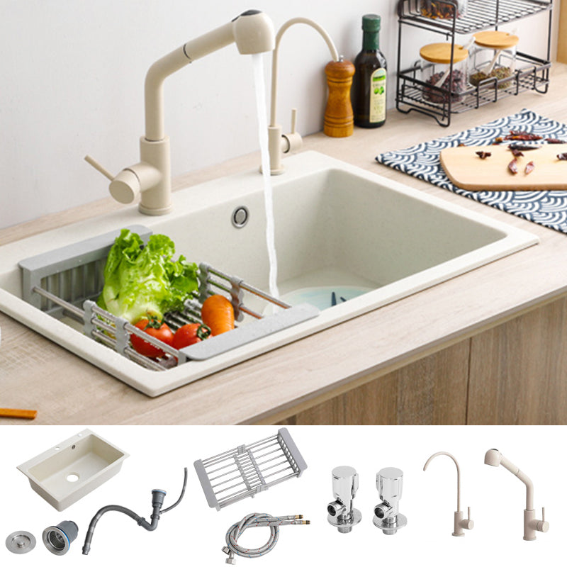 Beige Granite Kitchen Sink with Basket Strainer 2 Holes Sink