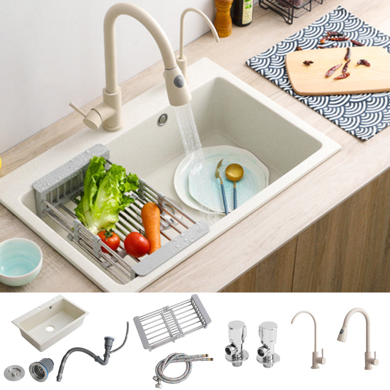 Beige Granite Kitchen Sink with Basket Strainer 2 Holes Sink