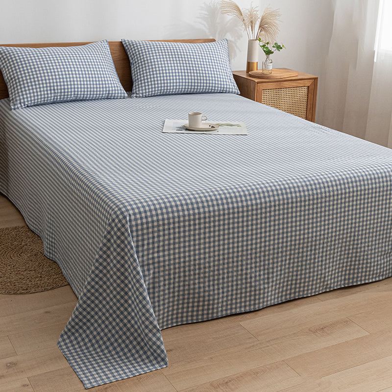 Cotton Bed Sheet 1-Piece Grid Pattern Fade Resistant Sheet Sets