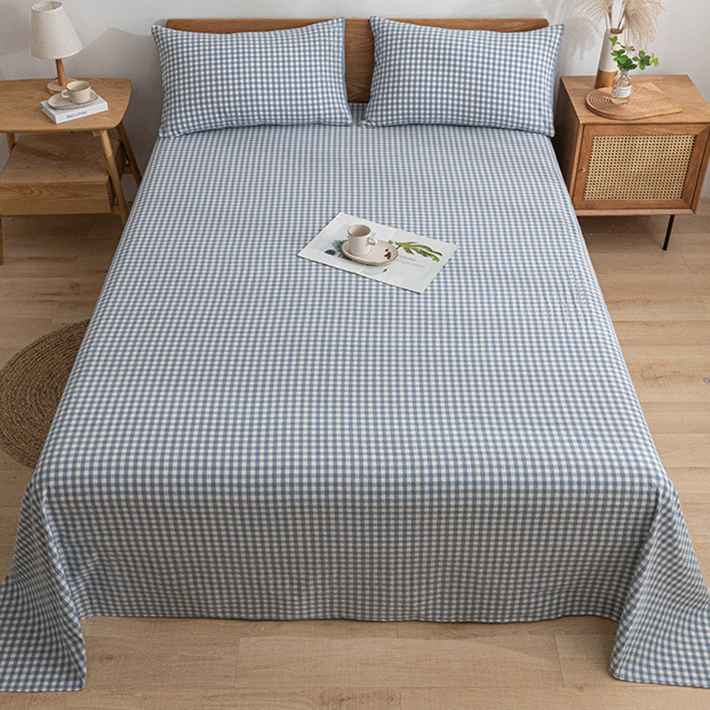 Cotton Bed Sheet 1-Piece Grid Pattern Fade Resistant Sheet Sets