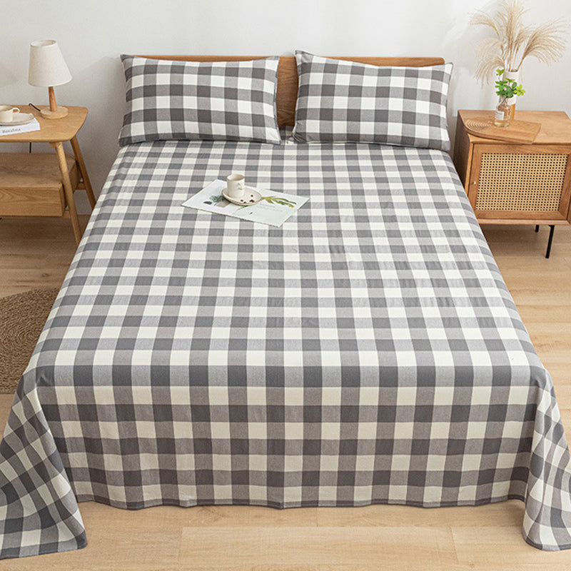 Cotton Bed Sheet 1-Piece Grid Pattern Fade Resistant Sheet Sets