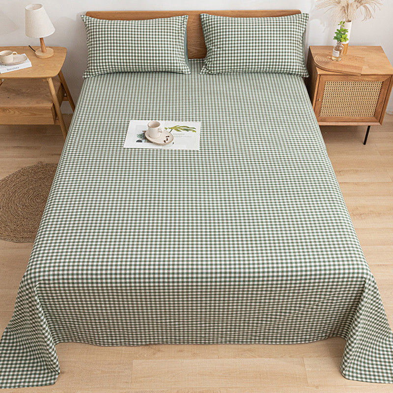 Cotton Bed Sheet 1-Piece Grid Pattern Fade Resistant Sheet Sets