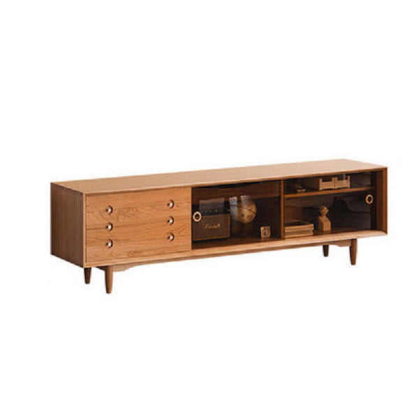 Contemporary TV Stand Wood Enclosed Storage TV Media Console with Storage