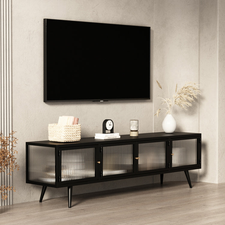 Modern Metal TV Media Stand Enclosed Storage TV Console with Doors for Living Room