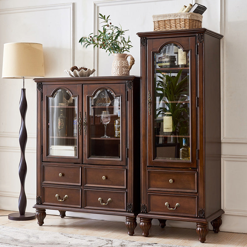 Traditional Display Stand Rubberwood Hutch Cabinet for Living Room