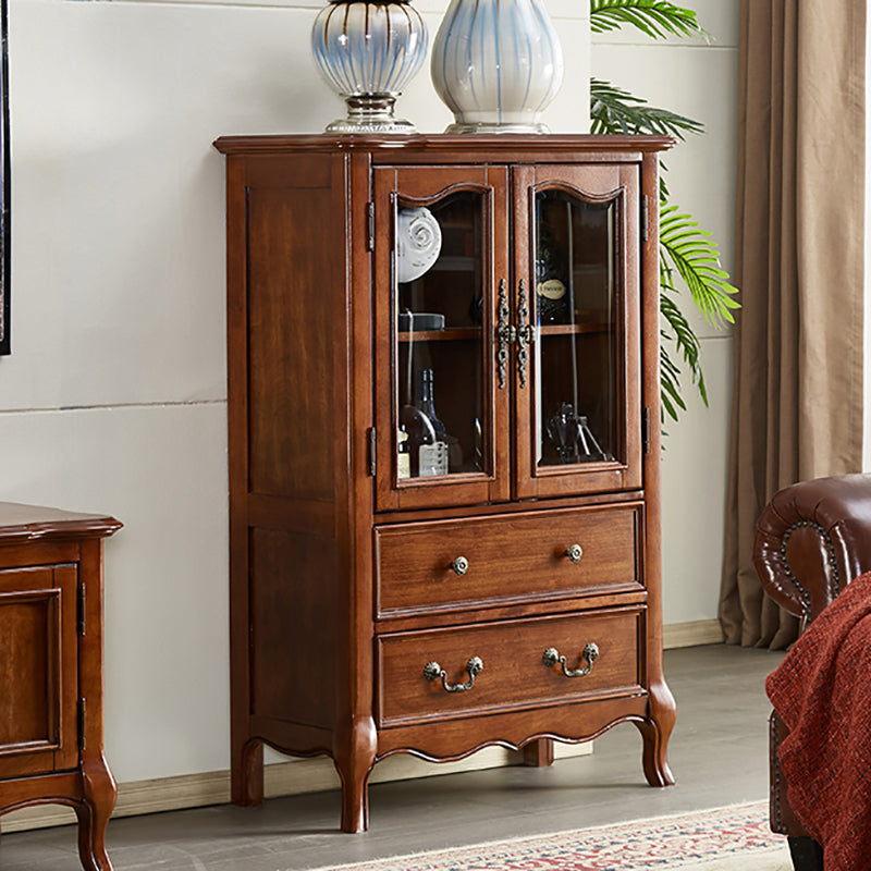 Traditional Display Stand Rubberwood Hutch Cabinet for Living Room