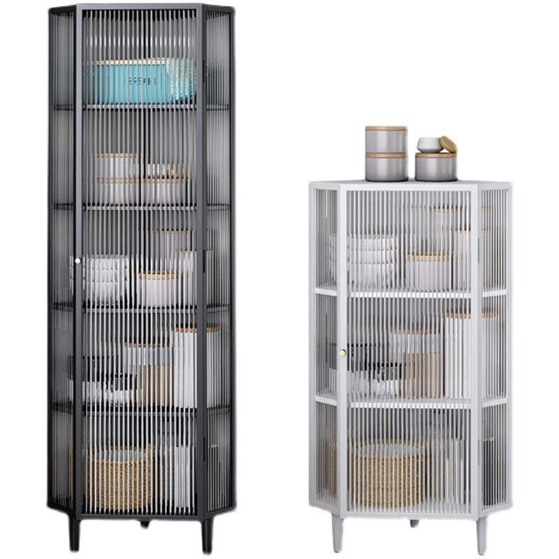 Contemporary Metal Curio Cabinet Corner Unit Display Cabinet with Doors for Dining Room