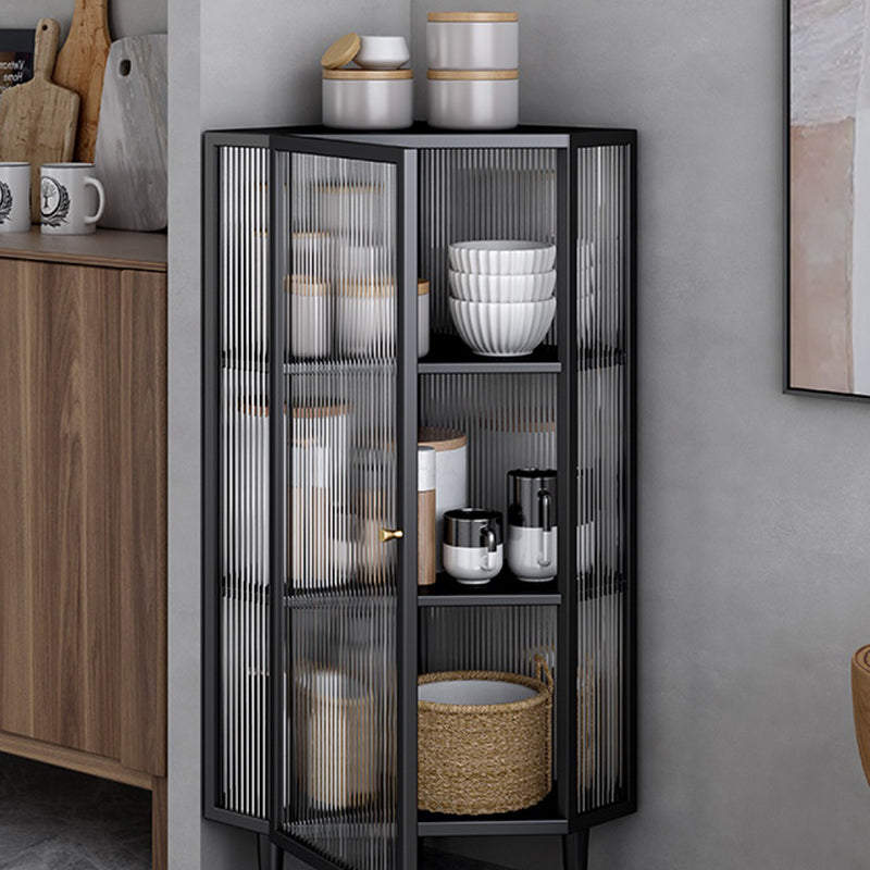 Contemporary Metal Curio Cabinet Corner Unit Display Cabinet with Doors for Dining Room