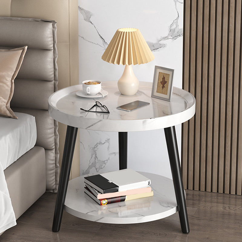 Contemporary Accent Table Nightstand Antique Finish Open Storage Night Table