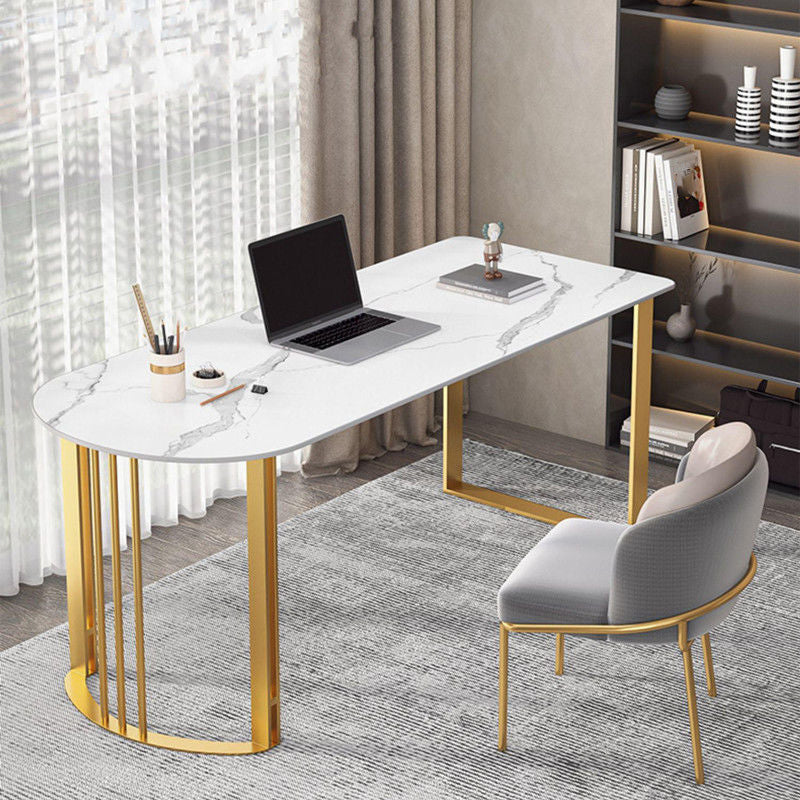 Glam Stone Office Desk 29.53-inch Tall Writing Desk with Metal Base