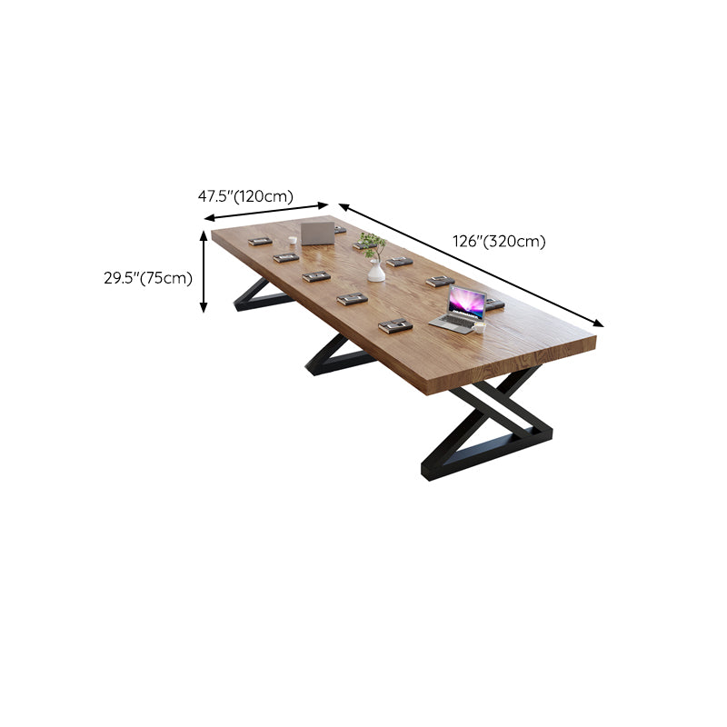 Industrial Solid Wood Writing Desk Trestle Base 29.53" Tall Office Desk