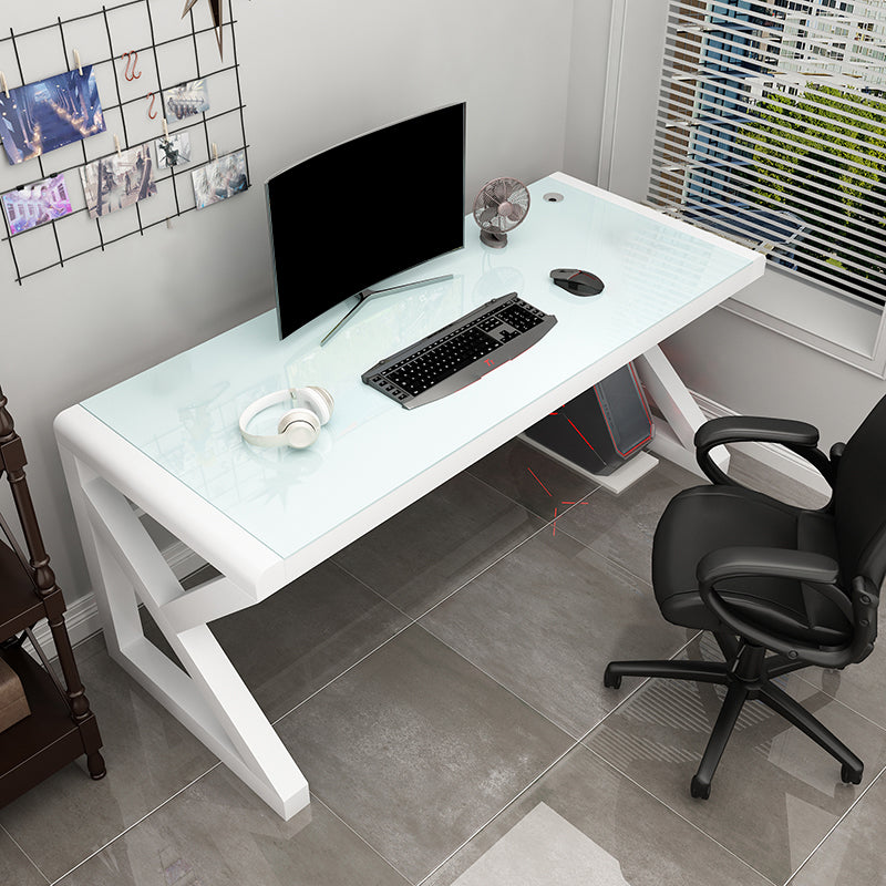 Contemporary Glass Top Gaming Desk 29.53-inch Tall Computer Desk