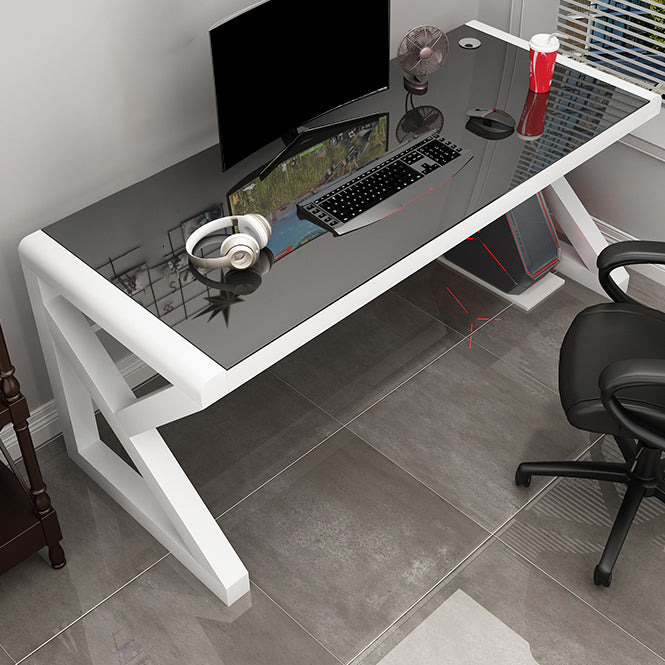 Contemporary Glass Top Gaming Desk 29.53-inch Tall Computer Desk