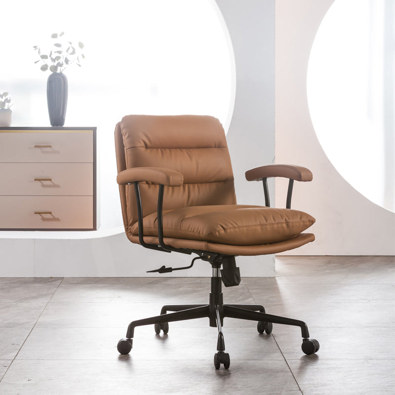 Contemporary Fixed Arms Desk Chair Leather Conference Chair for Office