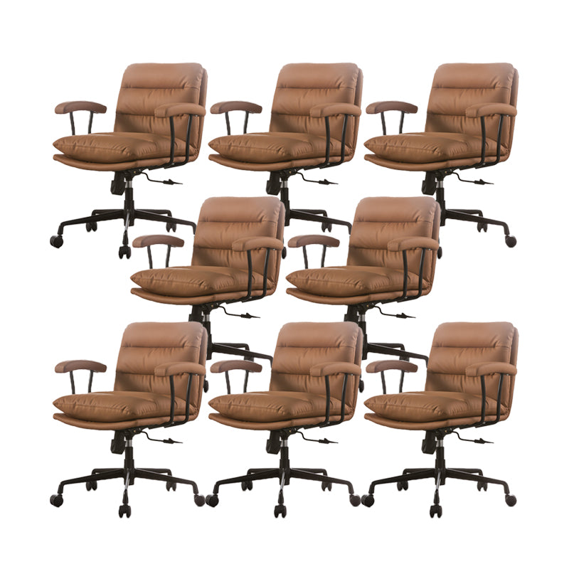 Contemporary Fixed Arms Desk Chair Leather Conference Chair for Office