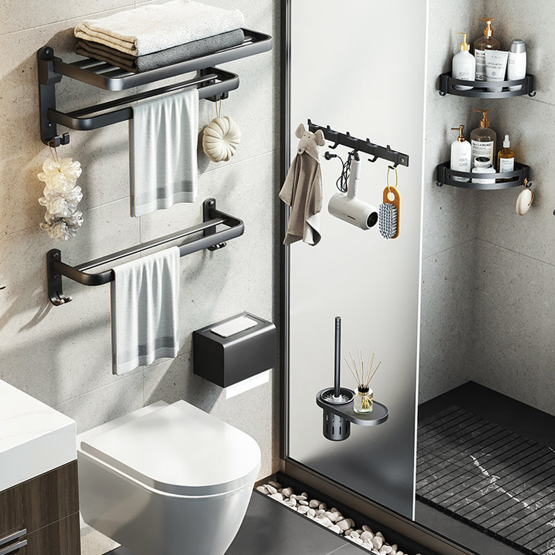 Contemporary Black Finish Bathroom Accessory Set with Bath Shelf/Towel Bar