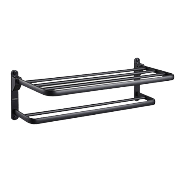 Contemporary Black Finish Bathroom Accessory Set with Bath Shelf/Towel Bar