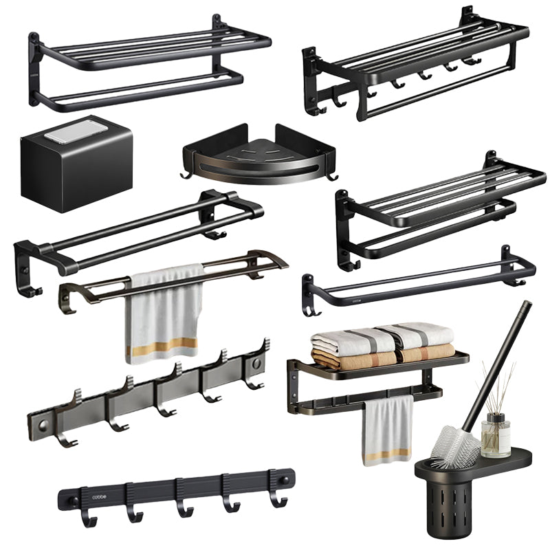 Contemporary Black Finish Bathroom Accessory Set with Bath Shelf/Towel Bar