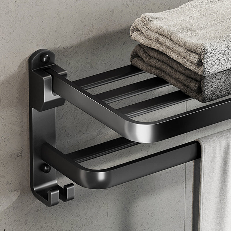 Contemporary Black Finish Bathroom Accessory Set with Bath Shelf/Towel Bar