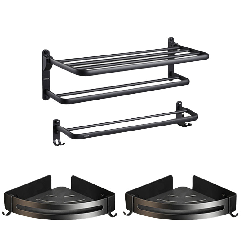 Contemporary Black Finish Bathroom Accessory Set with Bath Shelf/Towel Bar