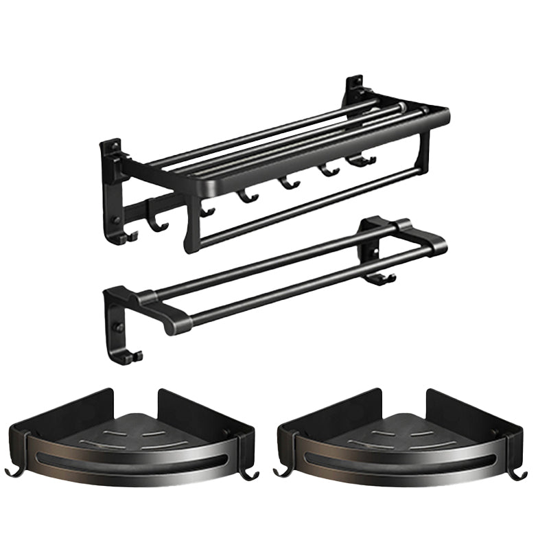 Contemporary Black Finish Bathroom Accessory Set with Bath Shelf/Towel Bar