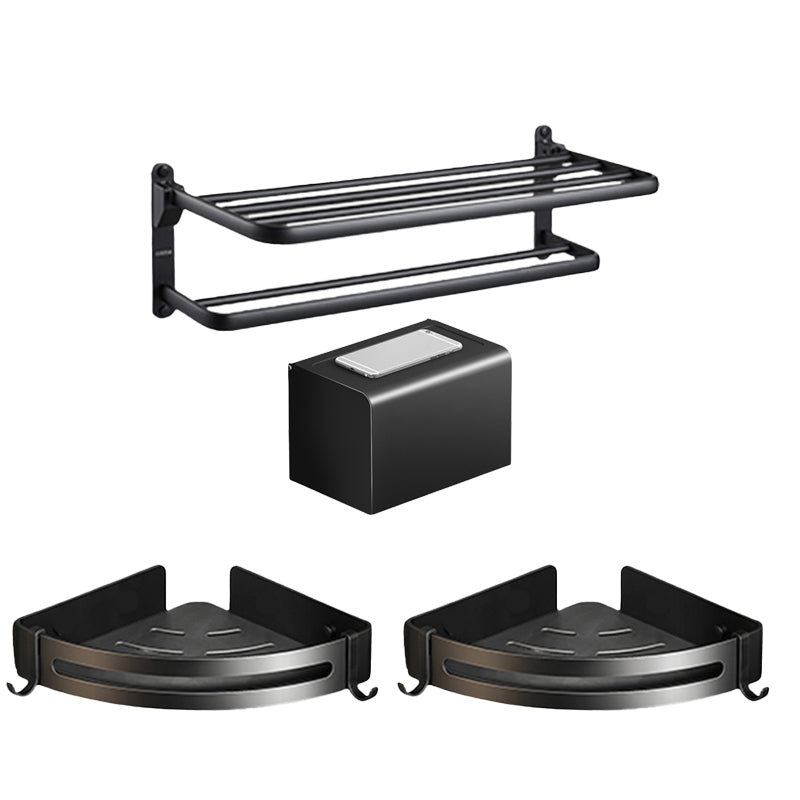 Contemporary Black Finish Bathroom Accessory Set with Bath Shelf/Towel Bar