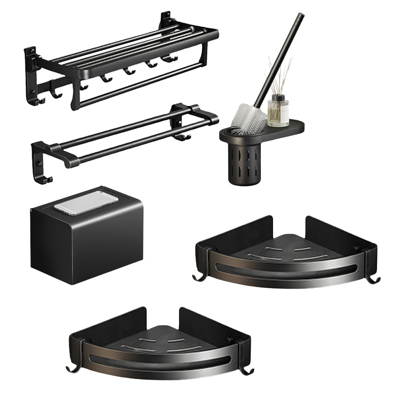 Contemporary Black Finish Bathroom Accessory Set with Bath Shelf/Towel Bar