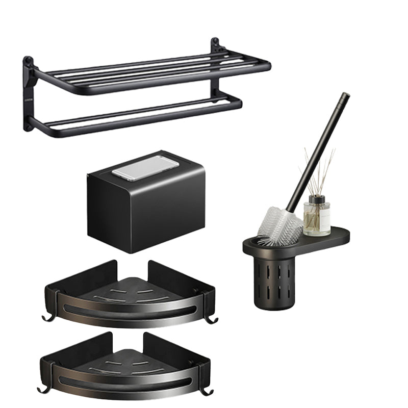 Contemporary Black Finish Bathroom Accessory Set with Bath Shelf/Towel Bar