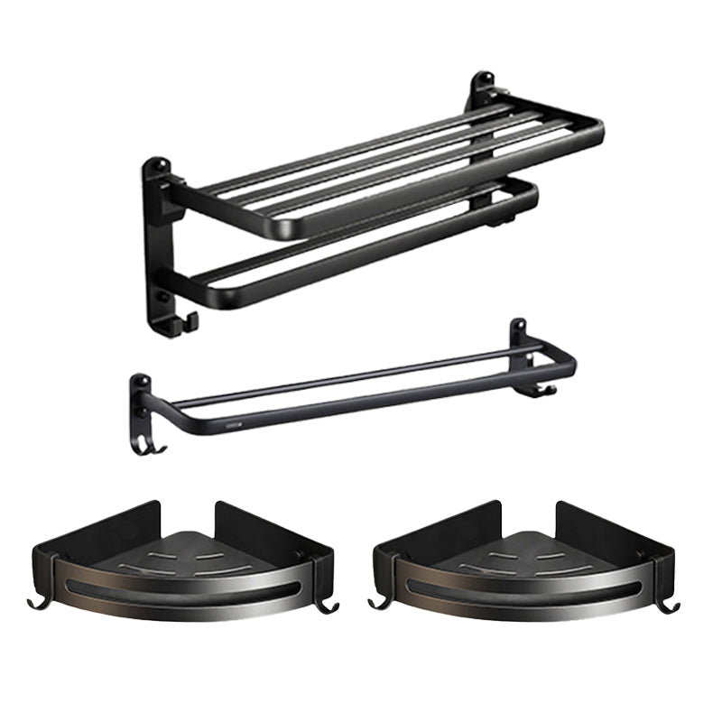 Contemporary Black Finish Bathroom Accessory Set with Bath Shelf/Towel Bar