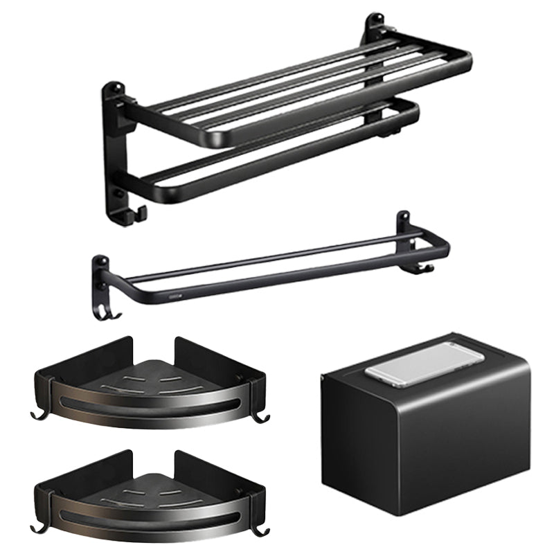 Contemporary Black Finish Bathroom Accessory Set with Bath Shelf/Towel Bar