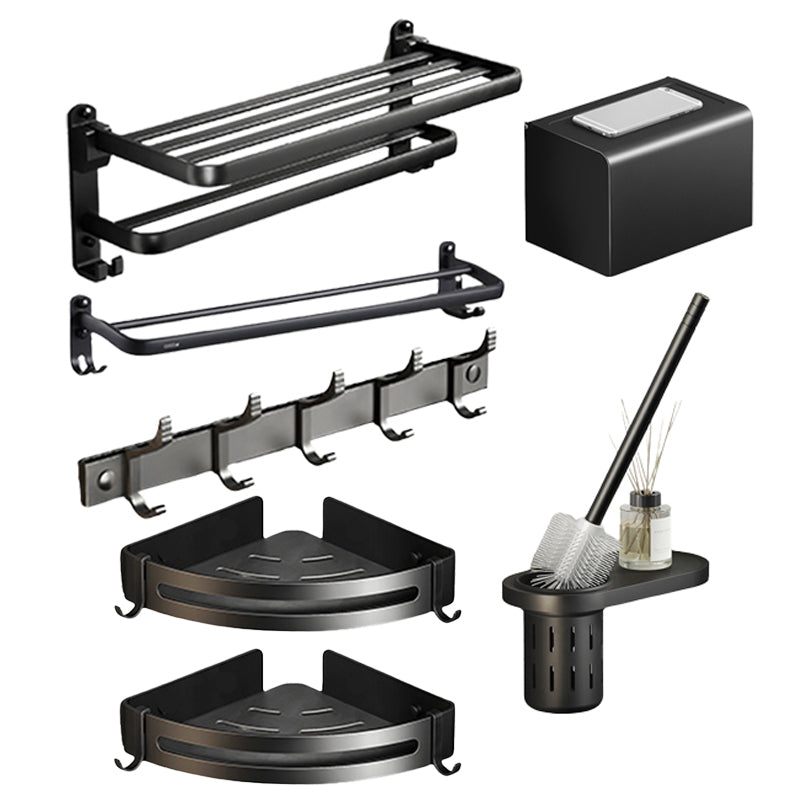 Contemporary Black Finish Bathroom Accessory Set with Bath Shelf/Towel Bar