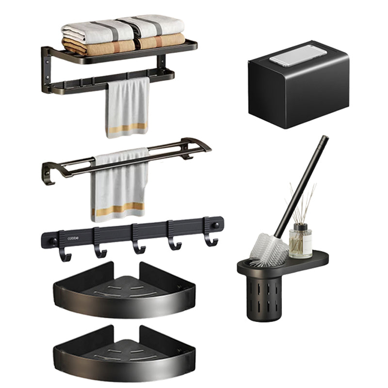 Contemporary Black Finish Bathroom Accessory Set with Bath Shelf/Towel Bar