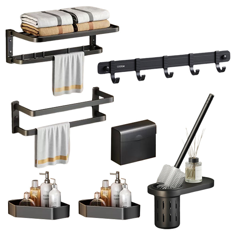 Contemporary Black Finish Bathroom Accessory Set with Bath Shelf/Towel Bar