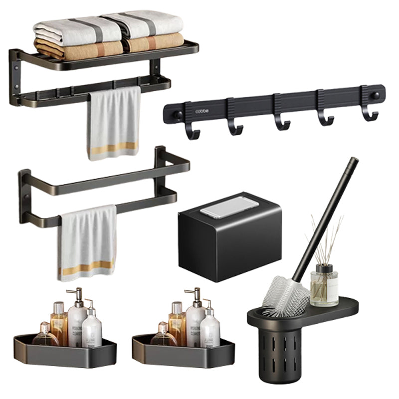 Contemporary Black Finish Bathroom Accessory Set with Bath Shelf/Towel Bar