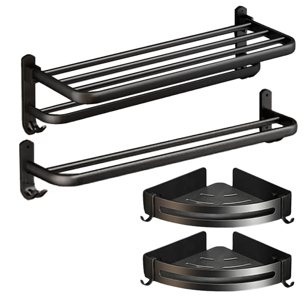 Classic Bath Hardware Set in Aluminum Black Finish Robe Hooks/ Towel Bar